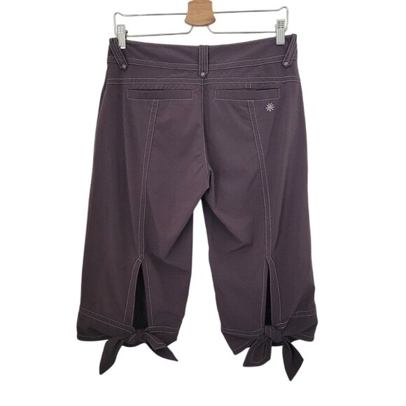 ATHLETA Brown Capri Athletic Pants w/ Tie Hem & Button Detail Women's Sz 10 - Picture 2 of 7